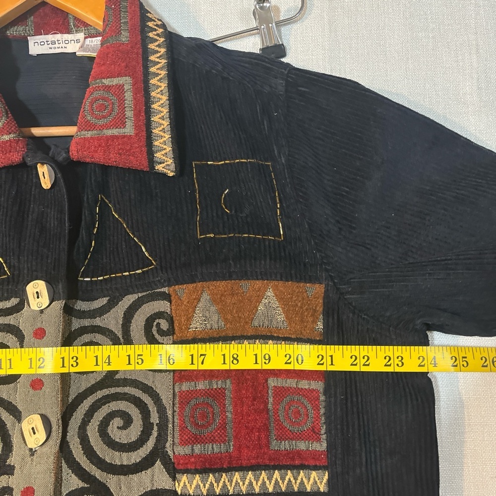 Vintage Notations Corduroy Artisan Black and Red Jacket Patch Work Cotton 18 - Picture 4 of 9